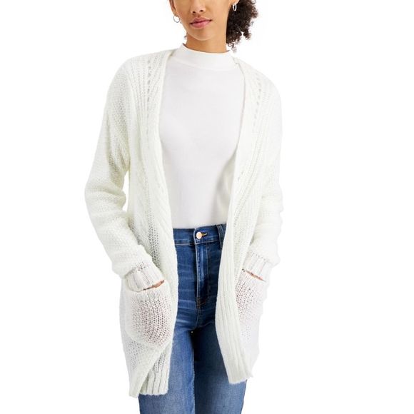 Hooked Up By Iot Sweaters - Hooked Up By Iot Juniors' Pointelle Sweater Vanilla Size Small